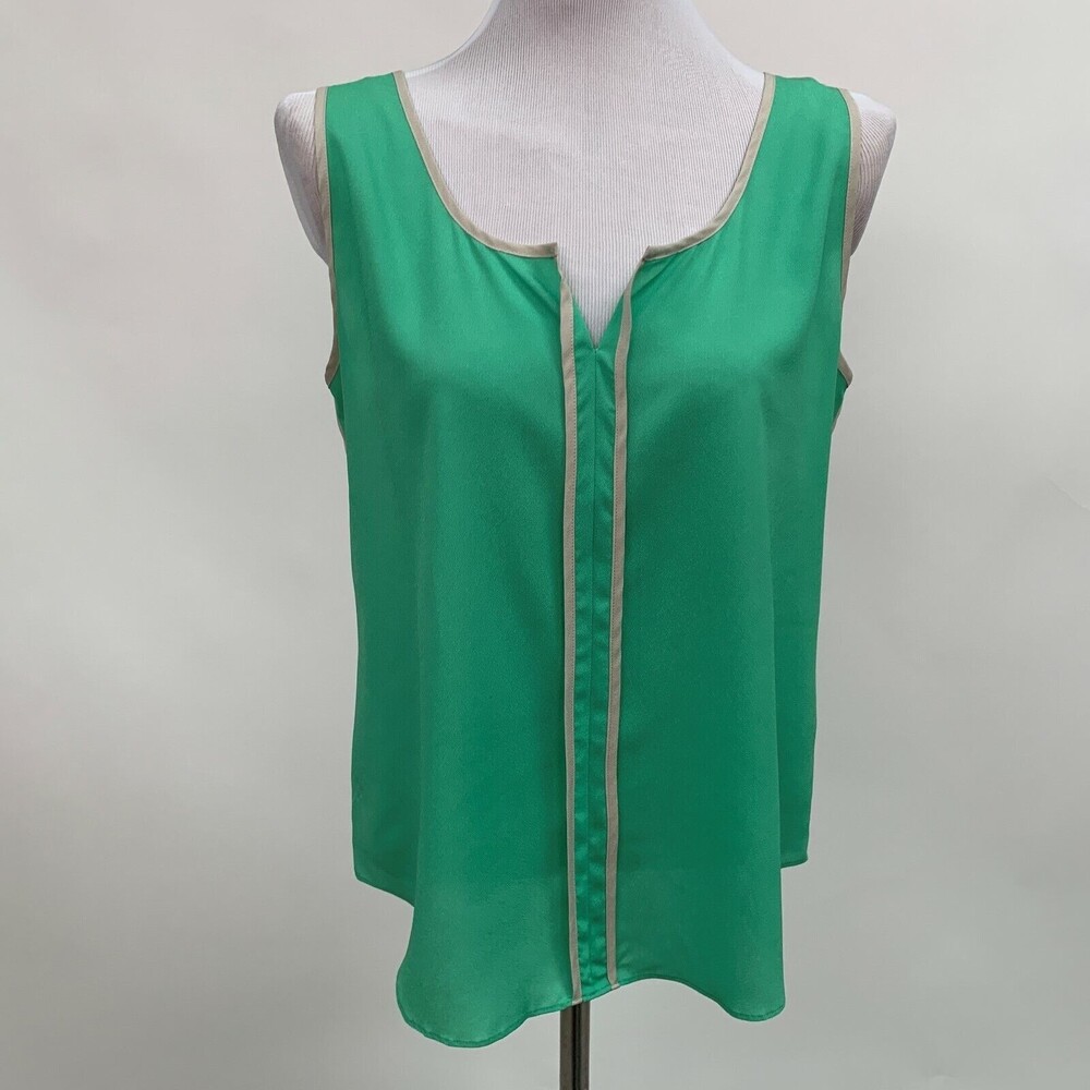 Naked Zebra‎ Women's Top Large Green Beige Sleeveless See-Through